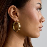 Ribbed hoop earrings Gold Color Stainless Steel
