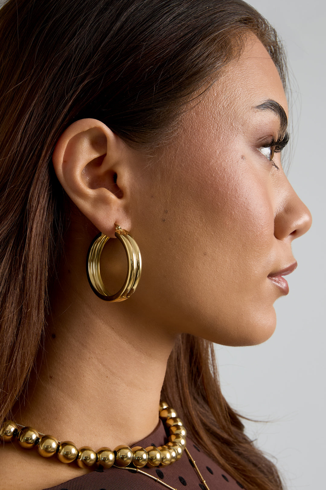 Ribbed hoop earrings Gold Color Stainless Steel