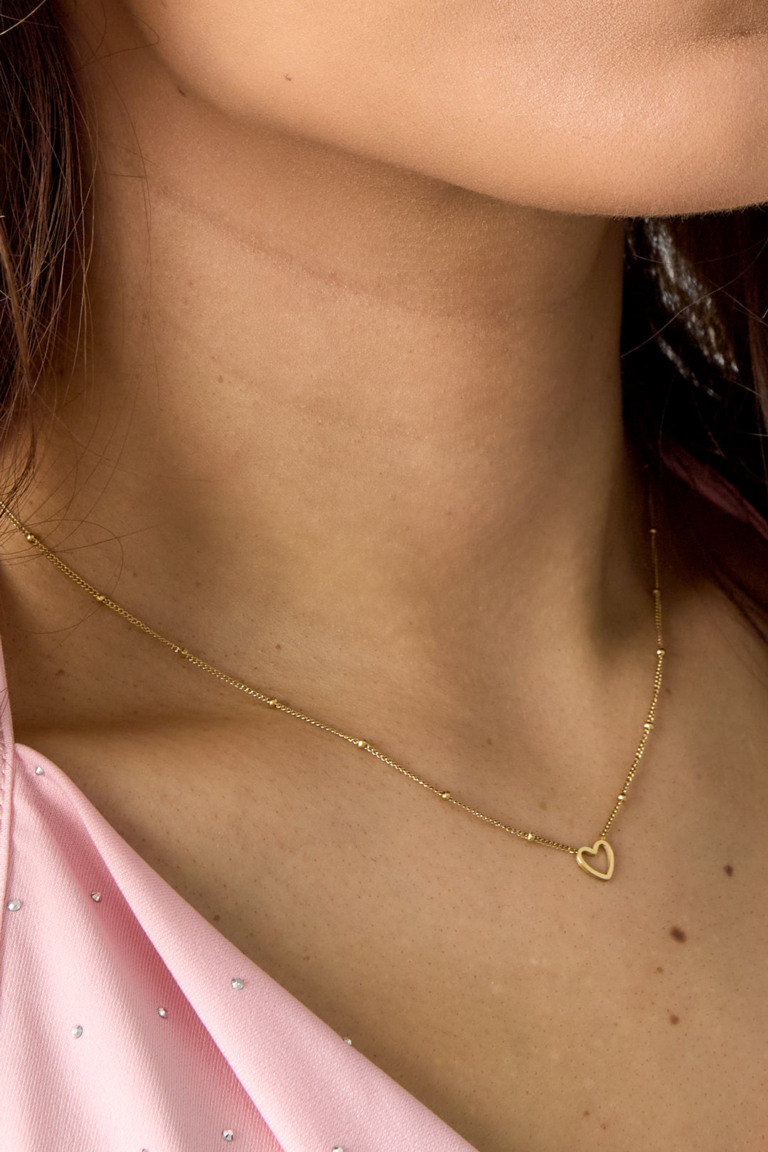 Minimalistic necklace open heart Gold Color Stainless Steel