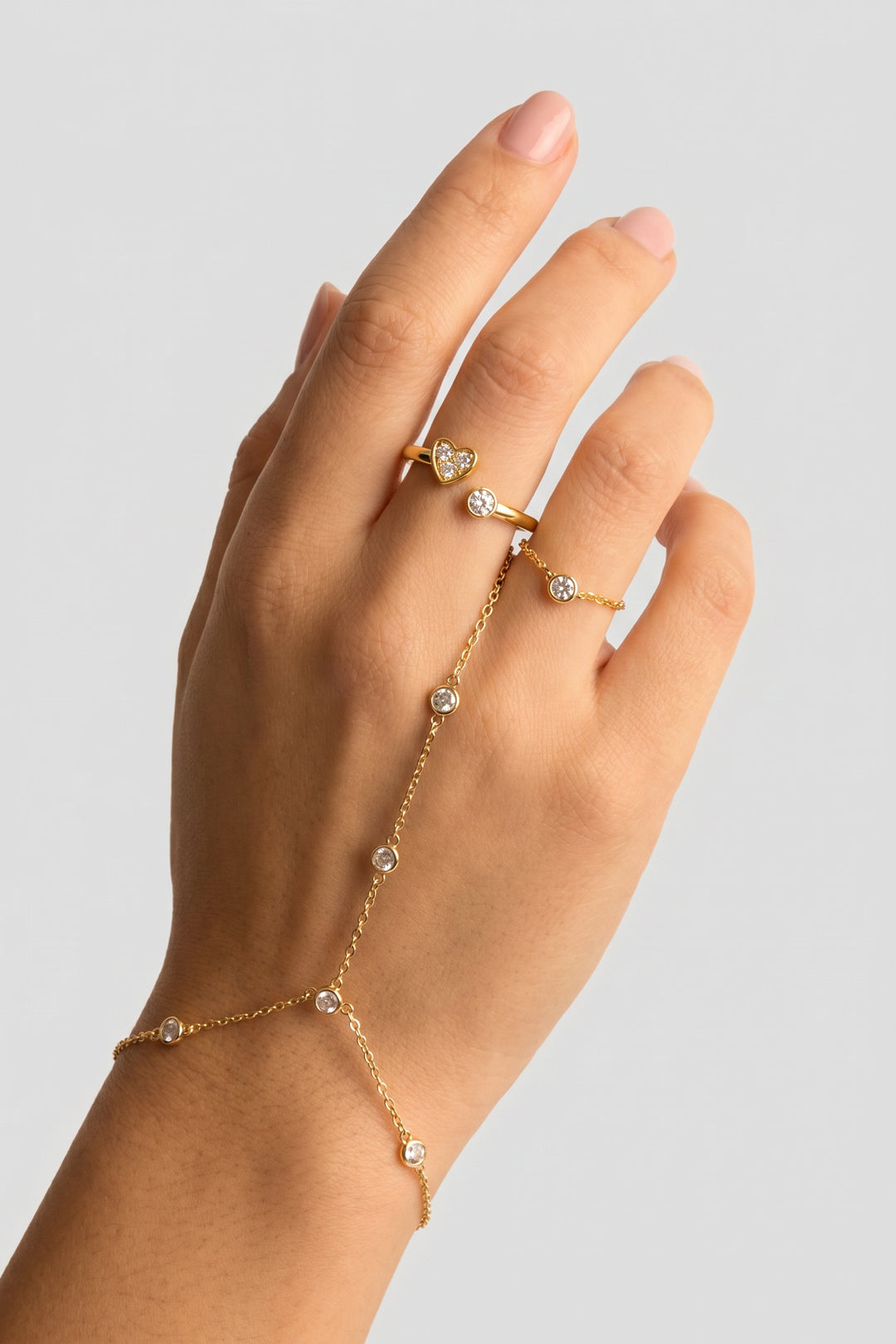 Minimalist adjustable ring with stones and heart