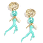Earrings with coral and sea pendants