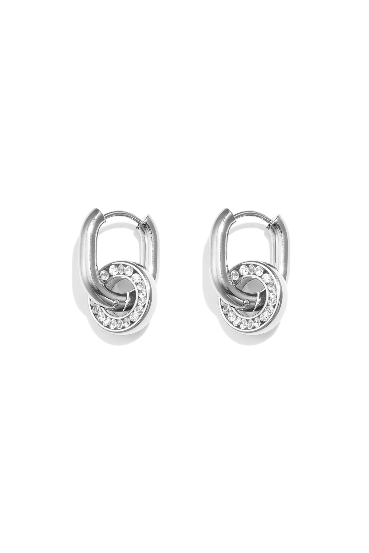 Oval earrings with set circle pendant