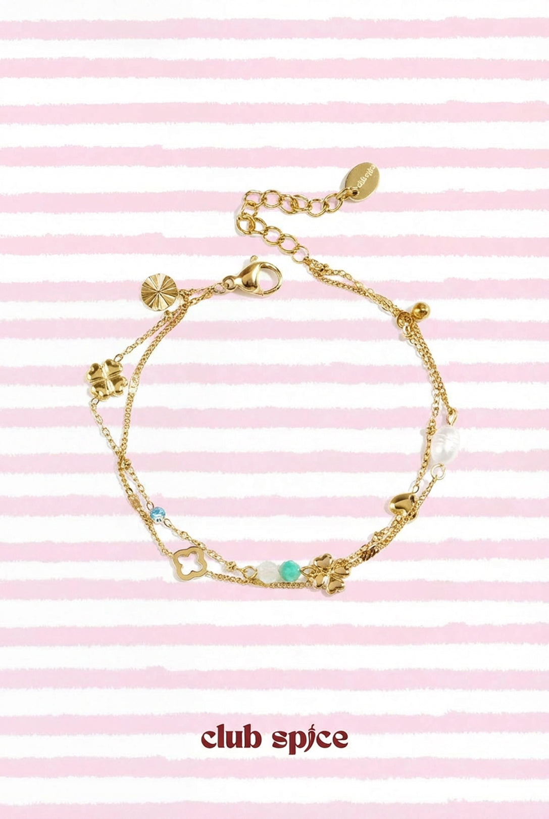 Bracelet with clover, beads and stones