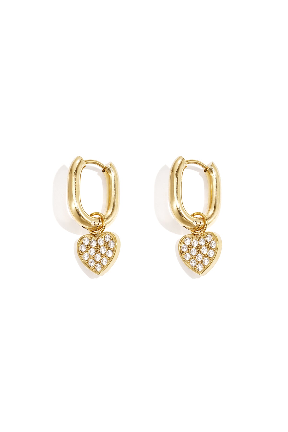 Squoval earrings with set heart charms