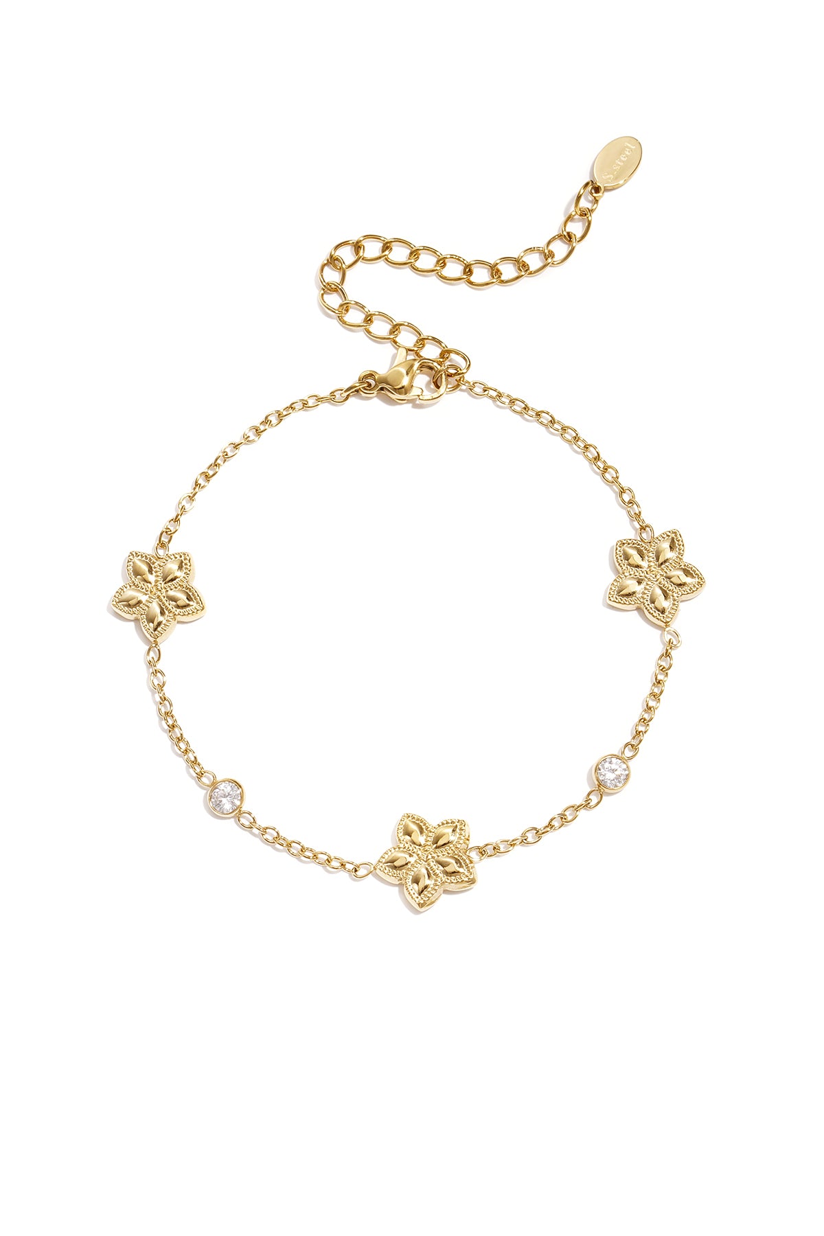 Bracelet with an alternating pattern of flowers and stones