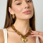 Linked bead necklaces with hanging heart
