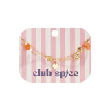 Charm bracelet with orange beads, flowers and hearts