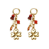 Small hoop earrings with hanging clover, beads and leaves