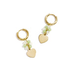 Earrings with heart on beaded flower