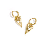 Small earrings with long heart charm with pearl