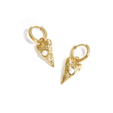 Small earrings with long heart charm with pearl