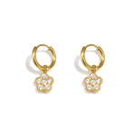 Small hoop earrings with hanging flowers made of zirconia stones