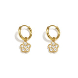 Small hoop earrings with hanging flowers made of zirconia stones
