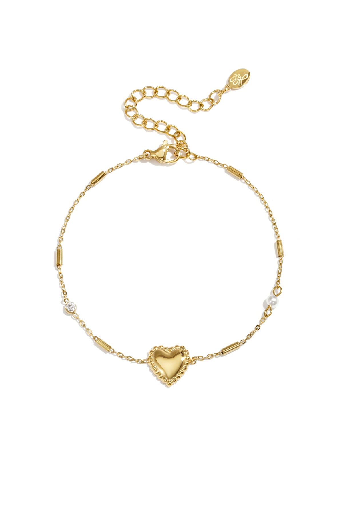 Bracelet with pearl, stone and statement heart
