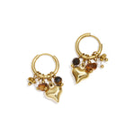 Earrings with heart and bead pendants