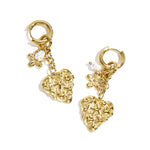 Earrings with flower heart and pearl pendant
