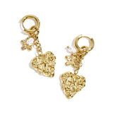 Earrings with flower heart and pearl pendant