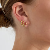 Small hoop earrings with clover-shaped stones