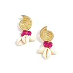 Earrings with shell-shaped pendants and beads
