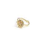 Adjustable ring with heart-shaped stone and heart