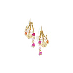 Triple earrings with flower charm and beads