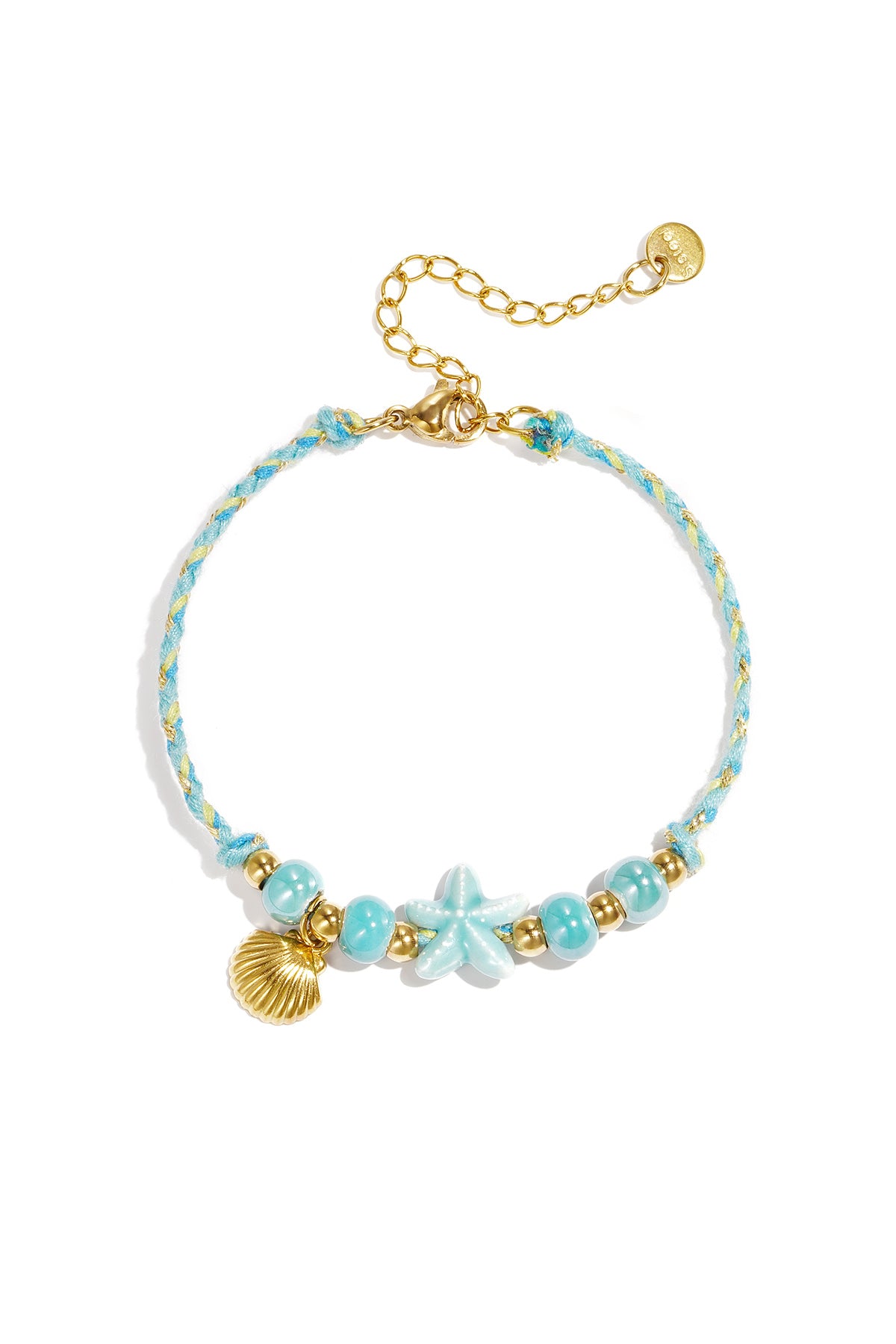 Bracelet with rope-pattern beads, starfish, and shell