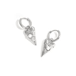 Small earrings with long heart charm with pearl