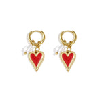 Earrings with hanging heart and pearl