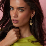 Earrings with flower heart and pearl pendant