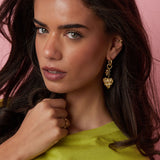 Earrings with flower heart and pearl pendant