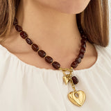 Squoval beaded necklace hanging heart