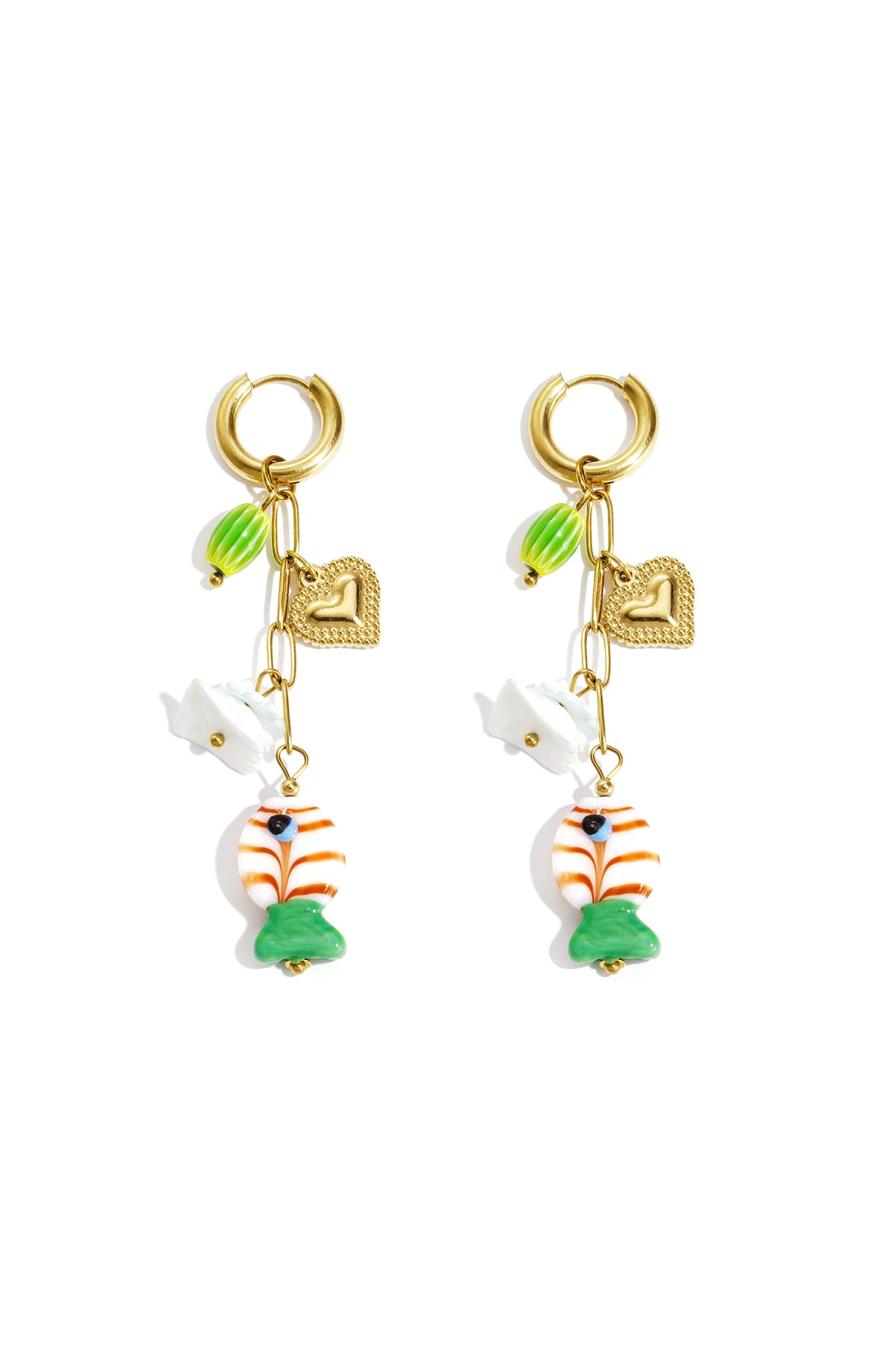 Earrings with chain and hanging charms