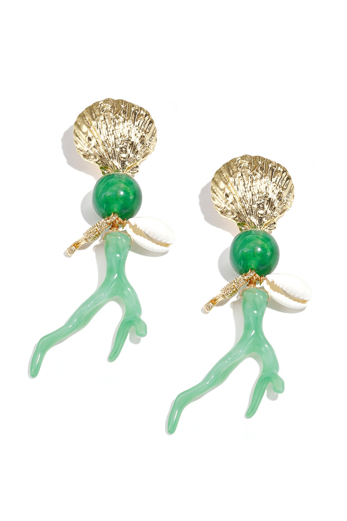 Earrings with coral and sea pendants