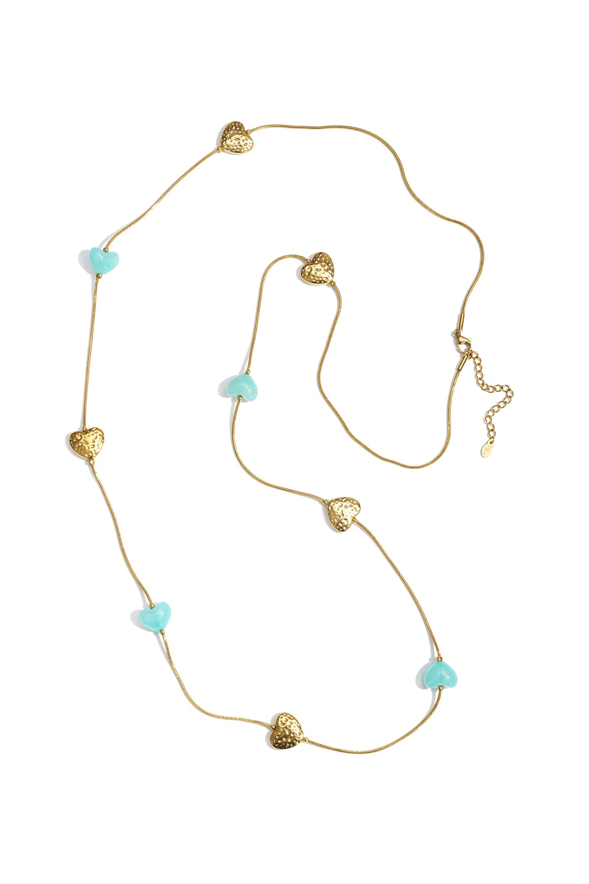 Long necklace with varying beads and shapes