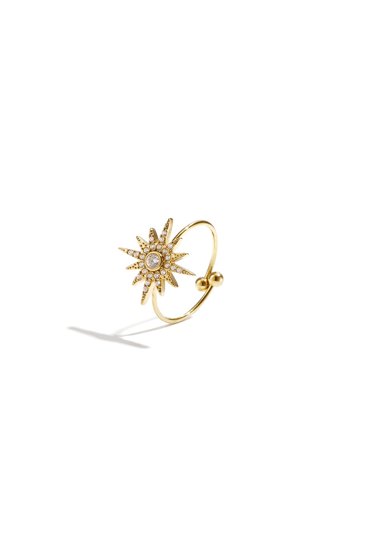 Adjustable ring with shooting star and stones