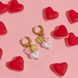 Earrings with flowers and heart pendants