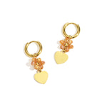 Earrings with heart on beaded flower