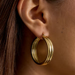 Ribbed hoop earrings Gold Color Stainless Steel