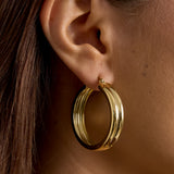 Ribbed hoop earrings Gold Color Stainless Steel