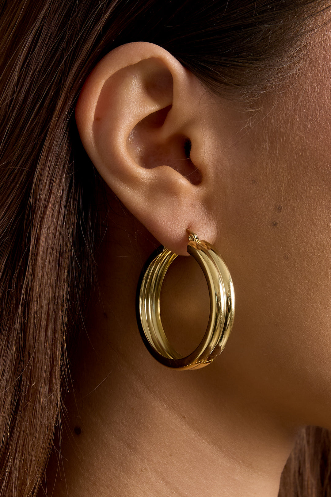 Ribbed hoop earrings Gold Color Stainless Steel