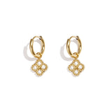 Small hoop earrings with zirconia-set clover charm