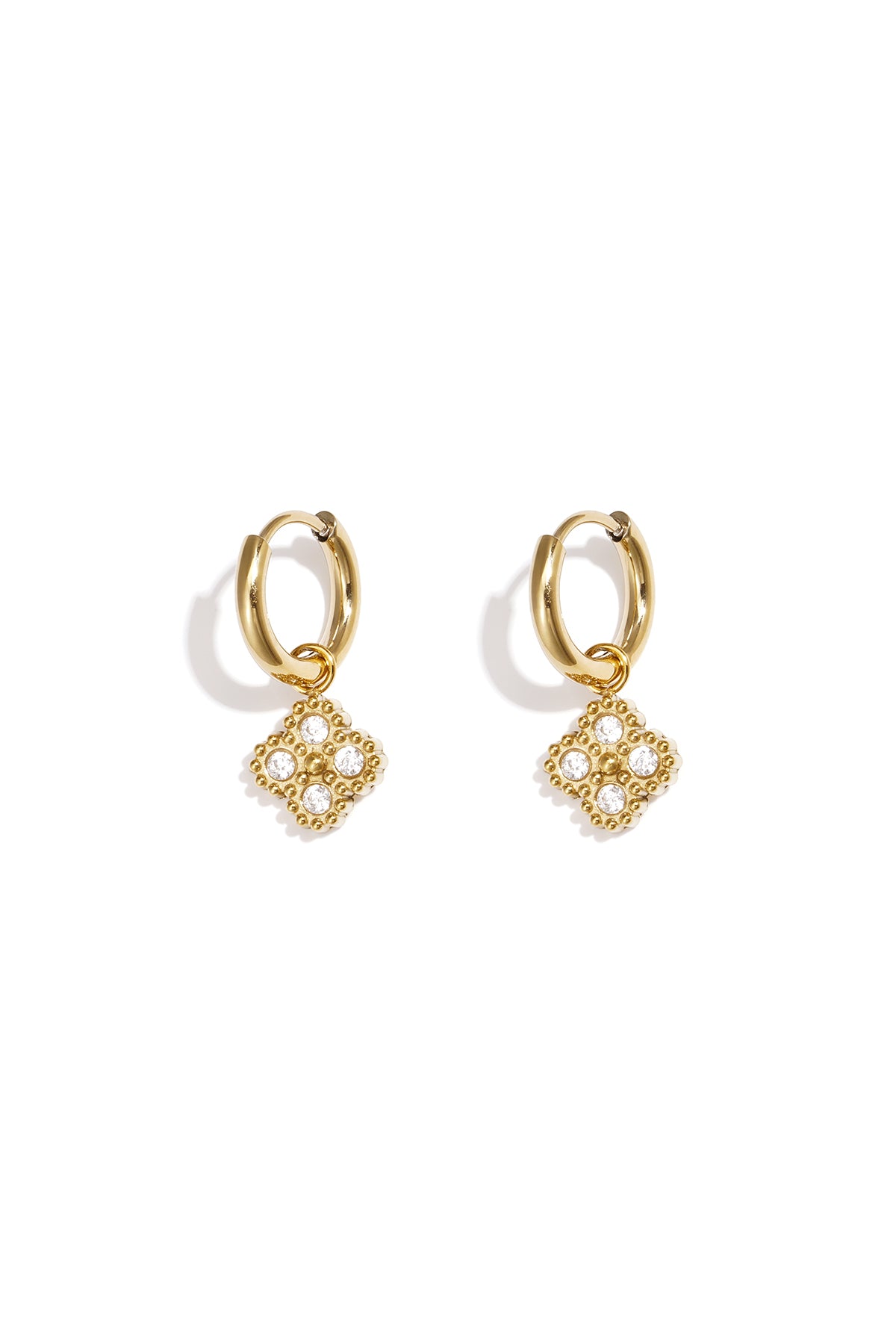 Small hoop earrings with zirconia-set clover charm