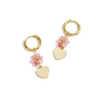 Earrings with heart on beaded flower