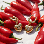 Squoval earrings with heart pendant and stone