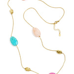 Long necklace with varying beads and shapes