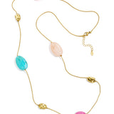 Long necklace with varying beads and shapes
