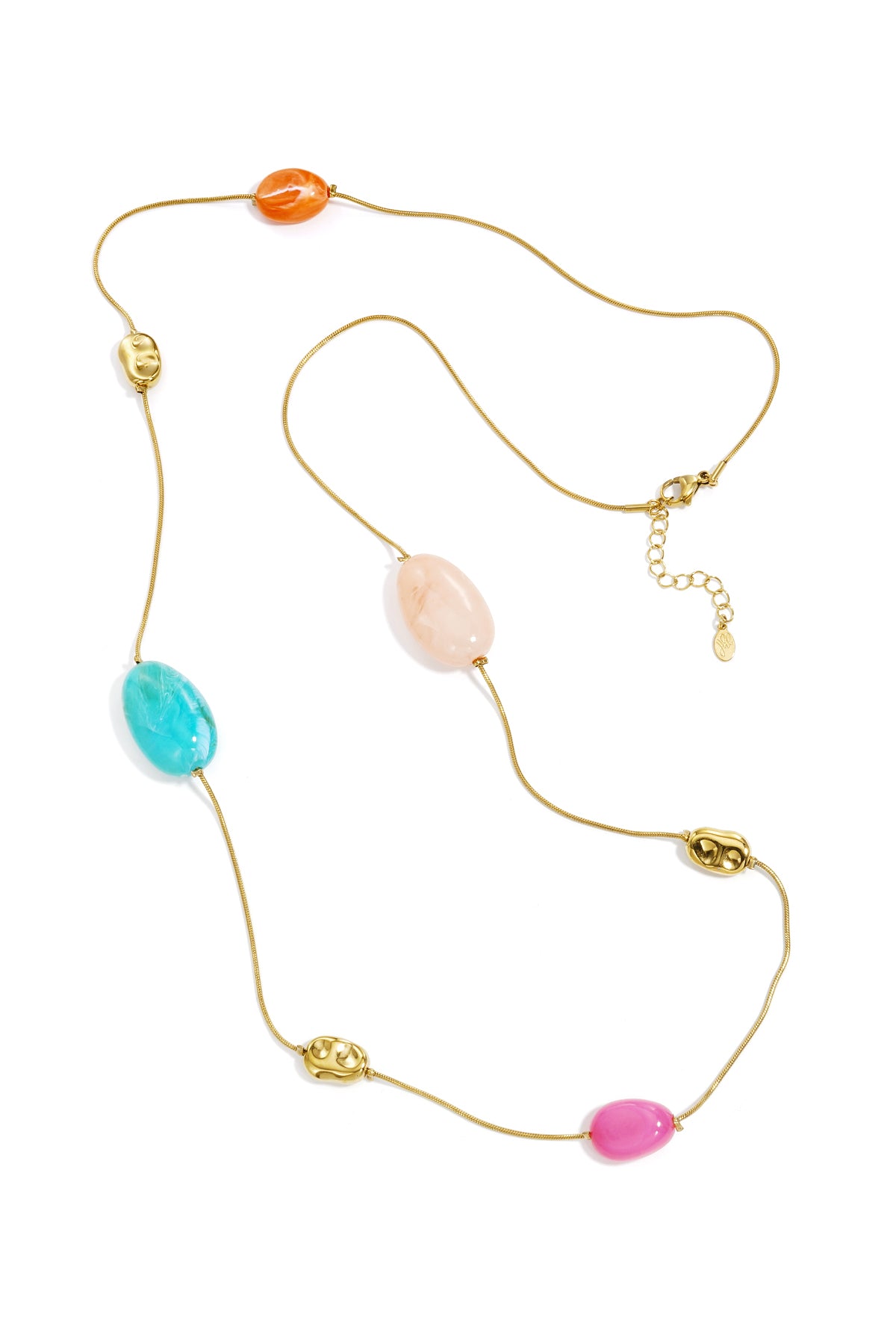Long necklace with varying beads and shapes