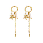 Small hoop earrings with starfish, chain, pearls and bead