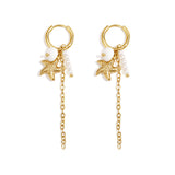 Small hoop earrings with starfish, chain, pearls and bead