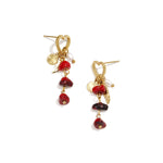 Heart earrings with pearl pendant, white stones and feather